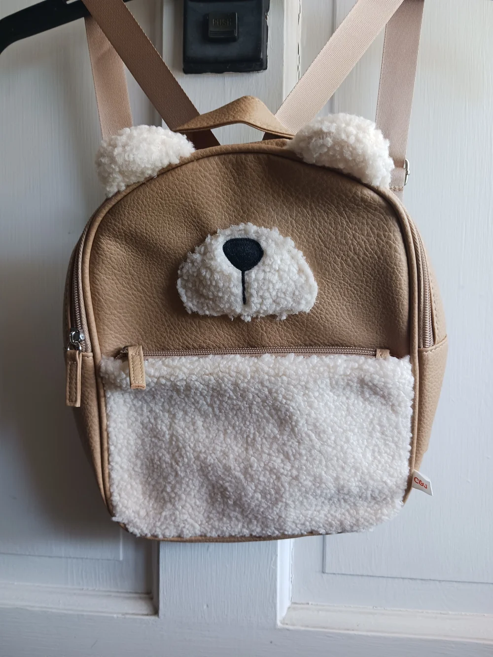 Cat & Jack Tan and Cream Teddy Bear Kids Backpack Like New Condition